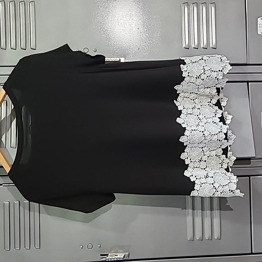 INC Black Knit Top trimmed in Lace - Picture 4 of 7